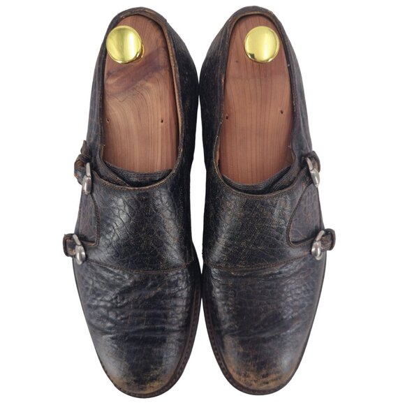 Italy Gucci Men size 8 US 7.5UK Designer Distressed Monk Strap Dress Shoe Loafer - Picture 2 of 12